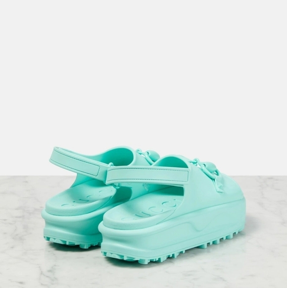 Gucci Rubber Horsebit Platform Sandals In Aqua Size 39 - Picture 2 of 7